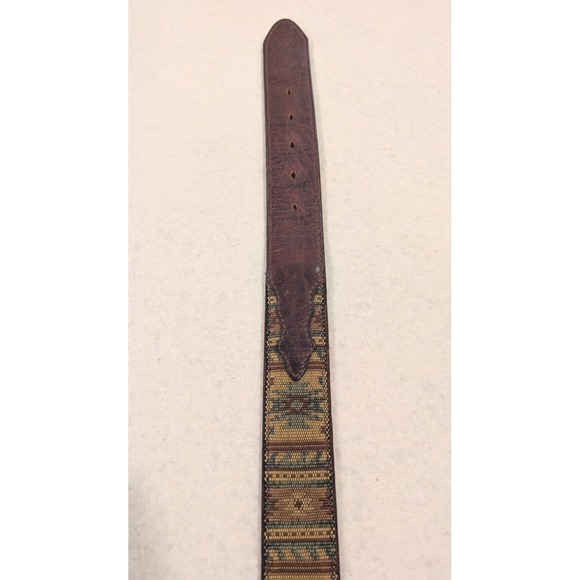 Orvis Leather & Woven Western Belt Men's Size 36 Engraved Silver Buckle - Picture 6 of 11